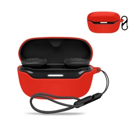 for JBL Endurance Race 2 Case Cover,Wireless Earphone Silicone Protective Cover(with Carabiner + Lanyard) Drop-Proof,Scratch-Proof, Reserved Charging Port,Case for Endurance Race 2(Red)