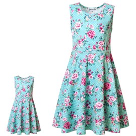 Jxstar Vestidos de Flores a Juego para niñas y muñecas, sin Mangas, Ropa de muñeca de 18 Pulgadas, Flor Verde, 4-5T
