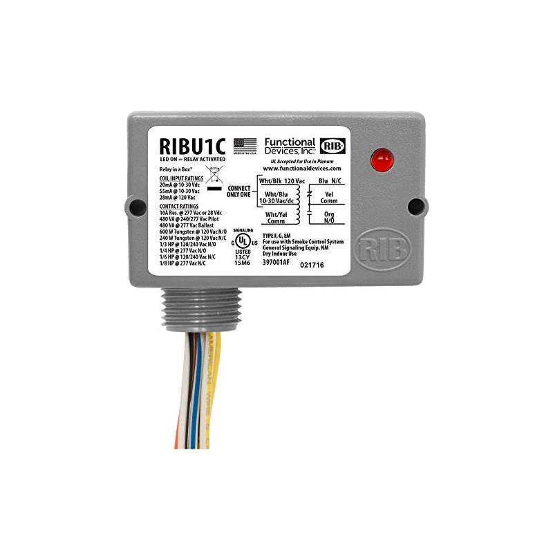 Functional Devices RIBU1C Pilot Relay, 10 Amp SPDT, 10-30 Vac/dc/120