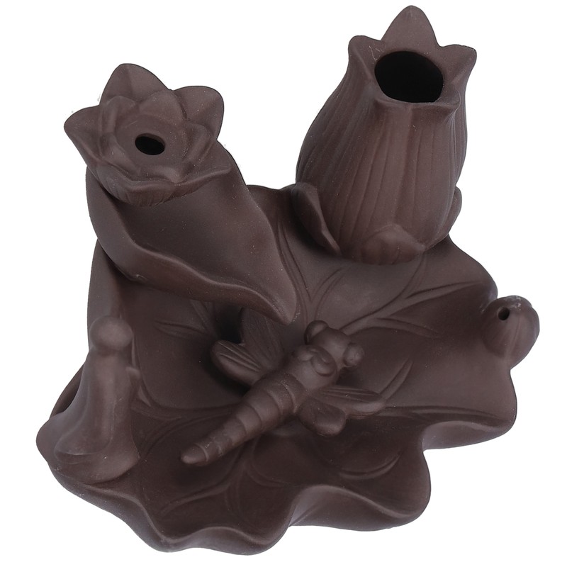 Incense Burner Red Porcelain Dragonfly Shape Backflow Smoke Waterfall Sandalwood