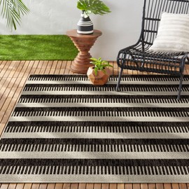 Nicole Miller New York Patio Country Charlotte Modern Stripe Indoor/Outdoor Area Rug, Black/Grey, 5'2"x7'2"
