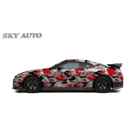 Sky Auto INC Red Black White Gray Camouflage Vinyl Car Wrap Film Sheet + Free Cutter & Squeegee (7FT x 5FT / 84" x 60")