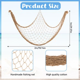 Cobee Fishing Net Decoration, 100 x 200 cm Fishing Decorative Children's Fishing Net Wall Decoration Beach Themes Hanging Photo Wall Decoration Mediterranean Style Net Decoration Living Room Background (Brown)