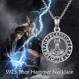 VONALA 925 Sterling silver Nordic Viking Amulet Mjolnir Thor Hammer Necklace for Men Jewelry Valknut for Women