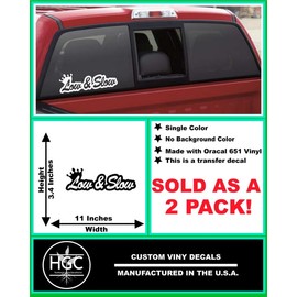 2 Pack - Low and Slow - Lowrider | Car Decal Vinyl Sticker Graphics | 11 Inches Wide by 3.4 Inches Height HOM1796B.90 Silver Grey Metallic