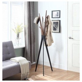 Oakestry Wooden Santa Clara Two-Tone Coat Rack Modern Freestanding Entryway Hanger Space-Saving Hall Tree Decor (Model CT16537), Black/Brown