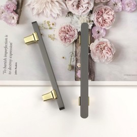 Pexintek 2 Pack Cabinet Handles Golden Modern Handles, 96mm Hole Spacing Furniture Door Handles Kitchen Drawer Handles Vintage Handles for Kitchen, Cupboards, Chest of Drawers (Gold and Grey)