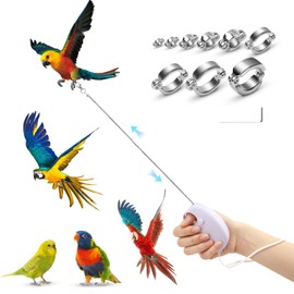 Realand 19.7FT Auto Retractable Bird Leash, Anti-Bite Wire Bird Harness, Adjustable Parrot Leash with 9 Sizes Alloy Foot Rings, Conure Cockatiel Parakeet Flying Training Rope
