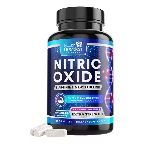 Health Nutrition Naturals Precursor Oxido Nítrico 2560 Mg Con 180 Caps. Apoyo Muscular