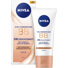 NIVEA BB 5-In-1 Day Cream, 24-Hour Moisture, BB Cream For Light Skin Types with SPF 15, Tinted Day Cream with Organic Jojoba Oil & Makeup Pigments, 50 ml