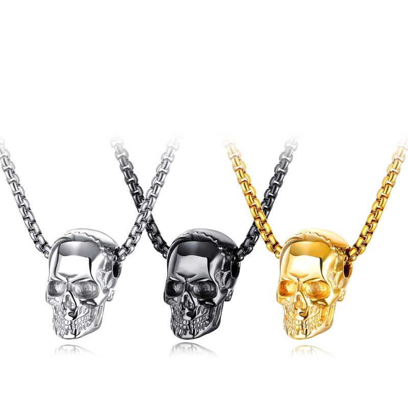 FILOBOKO Men Stainless Steel Skull Pendant Necklace Personality Necklace for