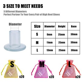 60 Pairs Heel Protectors Transparent High Heels Covers Cap for Grass Gravel Outdoor Wedding 3 Size Stiletto Heel Stopper Saver for High Heels Shoes, 60 Pairs Transparent, Medium Narrow