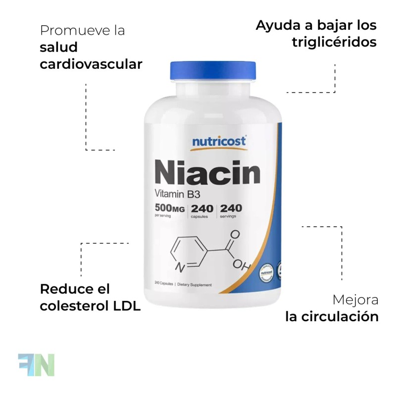 Vitamina B3 Niacin 500mg 240ct Sabor Sin Sabor