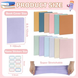 QOUBAI Jumbo Stretchable Book Covers 12PCS Reusable Fabric Book Covers with Label 9x11in Boho Pastel Protective Sleeve for Hardcover Book Textbook Cover for School Fits Most Book Sizes Up to 10x12.5in