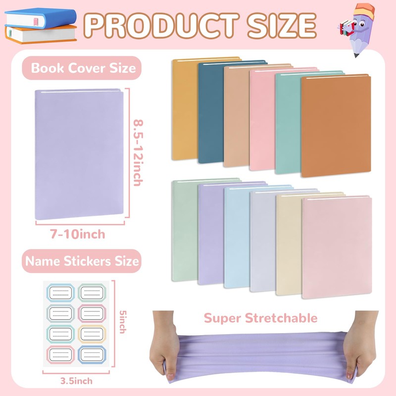 QOUBAI Jumbo Stretchable Book Covers 12PCS Reusable Fabric Book Covers