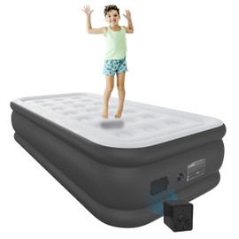 HikerSKY Air Mattress Twin with Built in Wireless Battery Pump,18'' Blow Up Inflatable Air Bed for Camping,Home,Thick Velvet Texture Waterproof,18''Grey