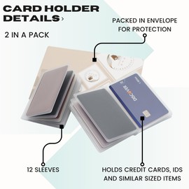 Pack of 2 Clear Plastic Wallet Inserts, Vinyl Sleeves Made for Credit Cards, Driver License, Pictures, Student IDs and Trimmed Photos (Trifold_12Page)