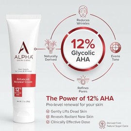 Alpha Skin Care - Enhanced Renewal Cream, 12% Glycolic AHA, Real Results for Lines and Wrinkles| Fragrance-Free and Paraben-Free| 2-Ounce