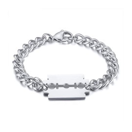 Jewelry Brand Bracelet Men's Silver Stainless Steel Blade Chain Shaving Men's Bracelet Celebrity Coming-of-Age Ceremony Gift Stainless Steel