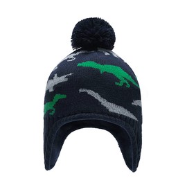 IBLUELOVER Kids Dinosaur Hat Gloves Set with Ear Flap Lovely Thick Fleece Winter Beanie Hat with Pom Pom for Toddler Boys Girls 4-5 Years Old