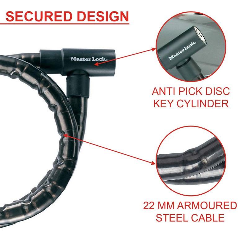 Master Lock Motorbike Cable Lock [Key] [1.2 m Cable -