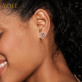 Pink Stud Earrings, Silver Stud Earrings for Women, Hypoallergenic Heart Earrings Studs, Sterling Silver Studs Earrings Pink Birthstone Earrings Jewellery Gifts for Her Daughters