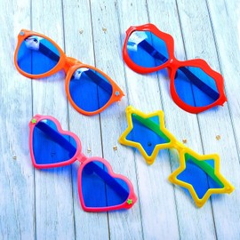 KAHEIGN Pack of 6 Party Glasses Plastic Large Fun Sunglasses Colourful Party Glasses for Beach Costume Accessories Photo Props Costume Party Accessories