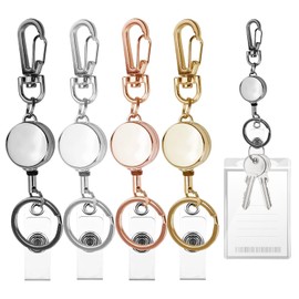 ID Card Holder Pack of 4 Key Fob Extendable Retractable Key Chain Key Chain with Drawstring for Hanging Card Holder