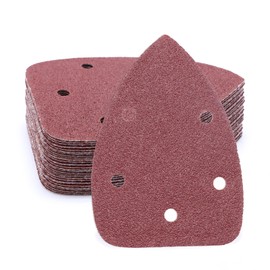 ZEHIQ Mouse Detail Sander Sandpaper, 5 Hole 60 Grit Sandpaper Pads Hook and Loop Sanding Sheets Coarse Triangle Sand Paper for 140mm Sanding Machine, 60 PCS