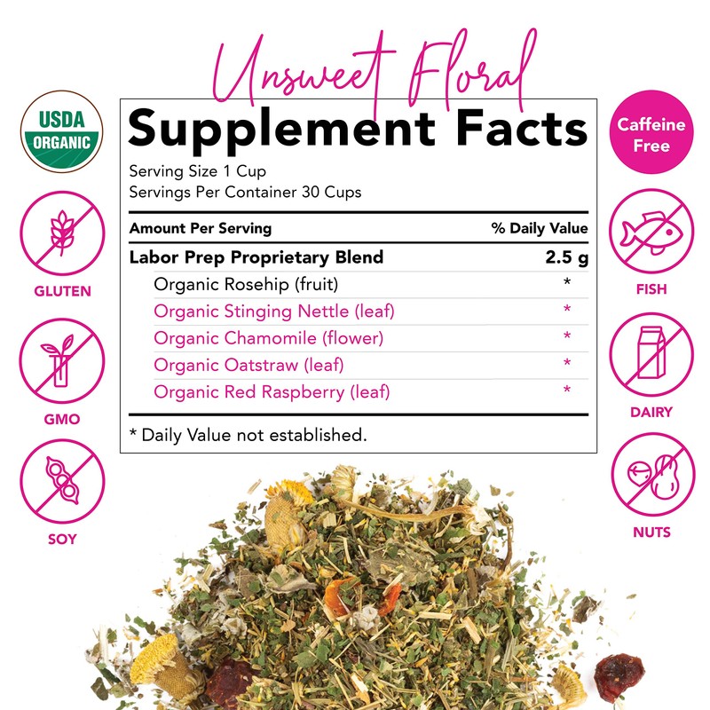 Pink Stork Labor Prep Tea: Floral, Red Raspberry Leaf Tea