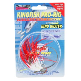 C&H Lures, King Buster Kingfish Pro-Rig, 1/8 oz Head, White/Red Fire Tail Skirt, Two #4 4X Treble Hooks, Swivel, Stainless Steel Single Strand Leader Wire, 3 ft