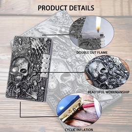 QFECT Skull Lighter, Refillable Butane Lighter, Lighter for Candles, Soft Flame Lighter, Cool Skull Engraving, Windproof Lighter Metal Skull Design, Cool Lighter, Men's Birthday Gifts (No Gas)