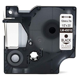 LM Tapes - Premium LM-45010 1/2" Black on Clear Label Maker Tape, Compatible with Dymo 45010 D1 Label Tape 12mm