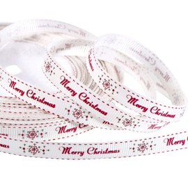 98.4 Feet White Merry Christmas Ribbon Roll for Craft Gift Wrapping Xmas Snowflake Ribbon for Present Packaging Holiday Party Decorations Favors Supplies, 10 mm Wide