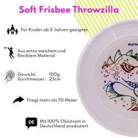 eurodisc 100 g Soft Children's Frisbee Throwzilla Flexible Sports Flying Disc Easy to Throw (White)