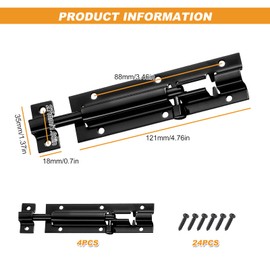 Door Security Slid Latch Lock, 4 Pack 5 Inch Door Lock Bolt, Barrel Bolt Stainless Steel Sliding, Door Latch Lock with Screws, Heavy Duty Door Security Bolts for Home Yard Garden(Black)