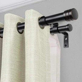 TONIAL1 Inch Double Curtain Rods for Windows 66 to 120 Inches, Heavy Duty Decorative Drapery Rod 32 to 144 Inches with Classic Cap Finial, Black