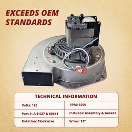 Breckwell A-E-027 Combustion Blower Exhaust Fan Motor Upgrade Fits Models P23, P22, P24, P24I, P4000, P2000I, P2700, P2000, P23I, SP1000, P1000, SP22, SP23 Pellet Stoves, US Stove 5040 With Housing