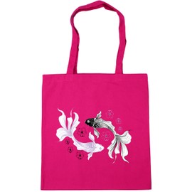 Hippowarehouse Gold fish cherry blossom print Tote Shopping Gym Beach Bag 42cm x38cm, 10 litres