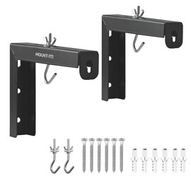 Mount-It! Projector Screen Wall Mount L-Brackets - Wall Hanging Bracket For Home Projector and Movie Screens, 6 inch Adjustable Mounting Hooks for Projection Screen, 1 Pair, Black, 66 Lb Capacity Each