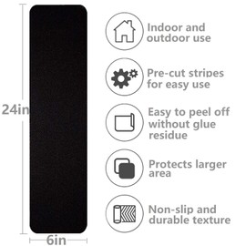 3 Pack Large 6 Inch x 24 Inch Non Slip Stair Treads Black High Traction Adhesive Pre-Cut Safety Tape/Tread Prevents Slips and Falls Outdoor