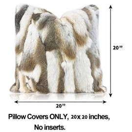 Entua Natural Rabbit Fur Throw Pillow Cover 20x20 Luxury Farmhouse Animal Hair Cozy Cushion Cover Handcrafted Soft Plush Fur Decorative Throw Pillow Coversfor Couch Sofa