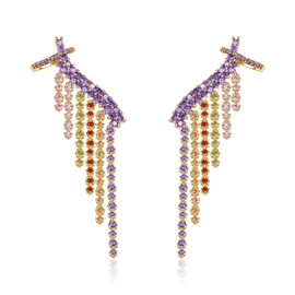 Crystal Ear Cuff Earrings for Women Fringe Piercing Ear Climber Earrings Cubic Zirconia Drop Dangle Ear Clip Wrap Jewelry Gift for Party (Colorful)