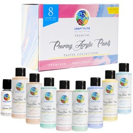 CRAFTYLITE Acrylic Pouring Paint - Pastel Colors - Set of 8 Colors - 4 fl.oz. (120ml) Bottles - Included Silicone Oil 1 fl.oz. (30ml)