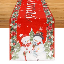 Christmas Table Runner, 72x13 Inch Winter Holiday Tablecloth Kitchen Dining Table Decoration Premium Linen Xmas Table Cloth Cover for Indoor Outdoor Home Party Decor (Style A)
