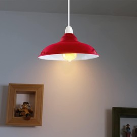 LEDSone E27 Retro Industrial Pendant Light Bar 32 cm Lampshade Pendant Lights Ceiling Lamp Modern Metal Lampshade for Entire Indoor Use in Metal Shades (Red)