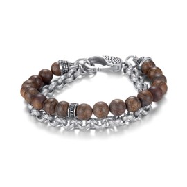 Kingka Men's Wrap-Around Bracelet with Bronzeite Stones and Cable Chain