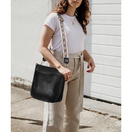 UTO Umhängetasche Damen Stylisch PU Leder Schultertasche Kunstleder Vielen Fächer Breiter Gurt Crossbody Bag mit Verstellbarer Schultergurt Schwarz