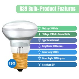 JAMBO Liquid Lamp Replacement Bulbs- 2 Pack 30 Watt E17 Bulbs, Bulb for 16" Liquid Motion Lamps