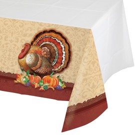 Creative Converting Border Print Plastic Table Cover, Autumns Feast, 54 x 102"